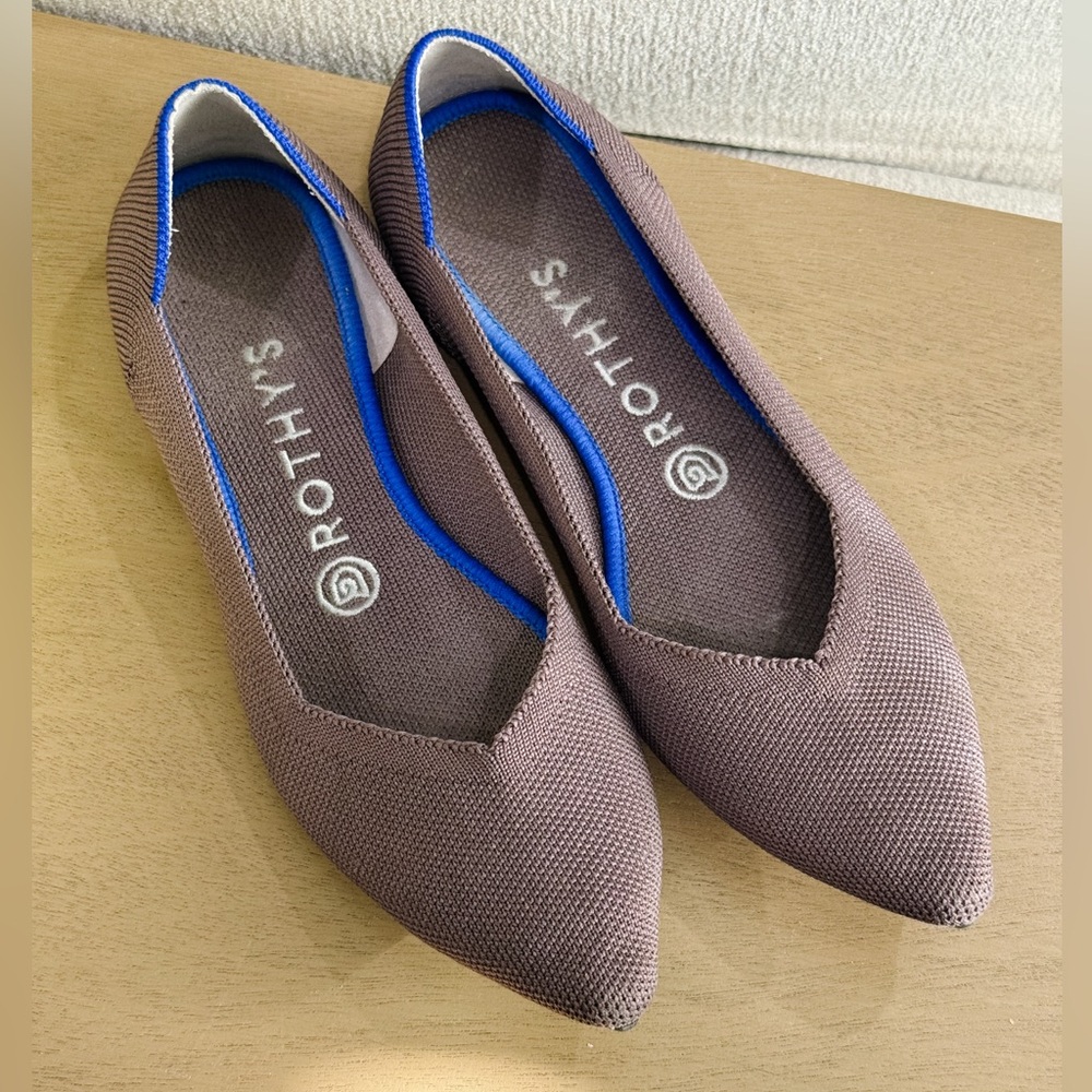 Rothy’s The Point Flats W8 Taupe Mink Mauve Knit Shoes Washable